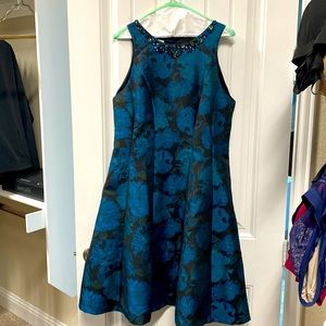 Blue & Black floral dress with beading